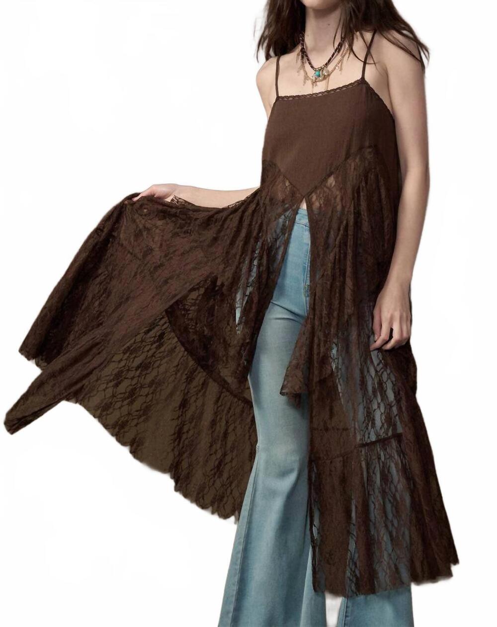NEW PROMESA ruffled lace flyaway maxi camisole top in chocalate